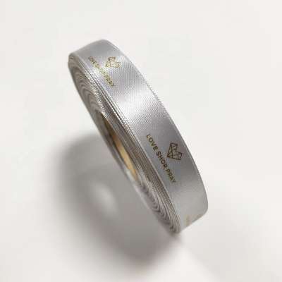 Wholesale nice logo stamping printed custom double sided satin ribbon